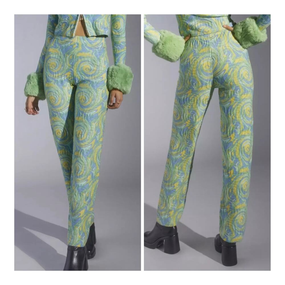 House of Sunny Cucumber Cypress Colorful Vegan Festival Swirl Knit Pants US8